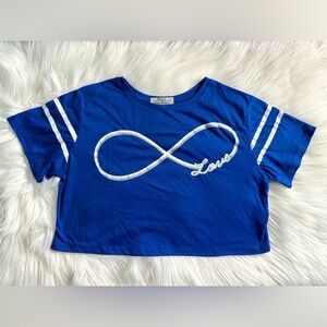 NWOT Alcott Vibrant Royal Blue Infinity Love  Crop Top T-shirt Size Medium